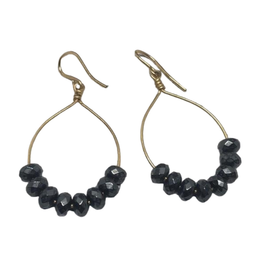 ARTISAN 14k GF hematite bead earrings boho statement